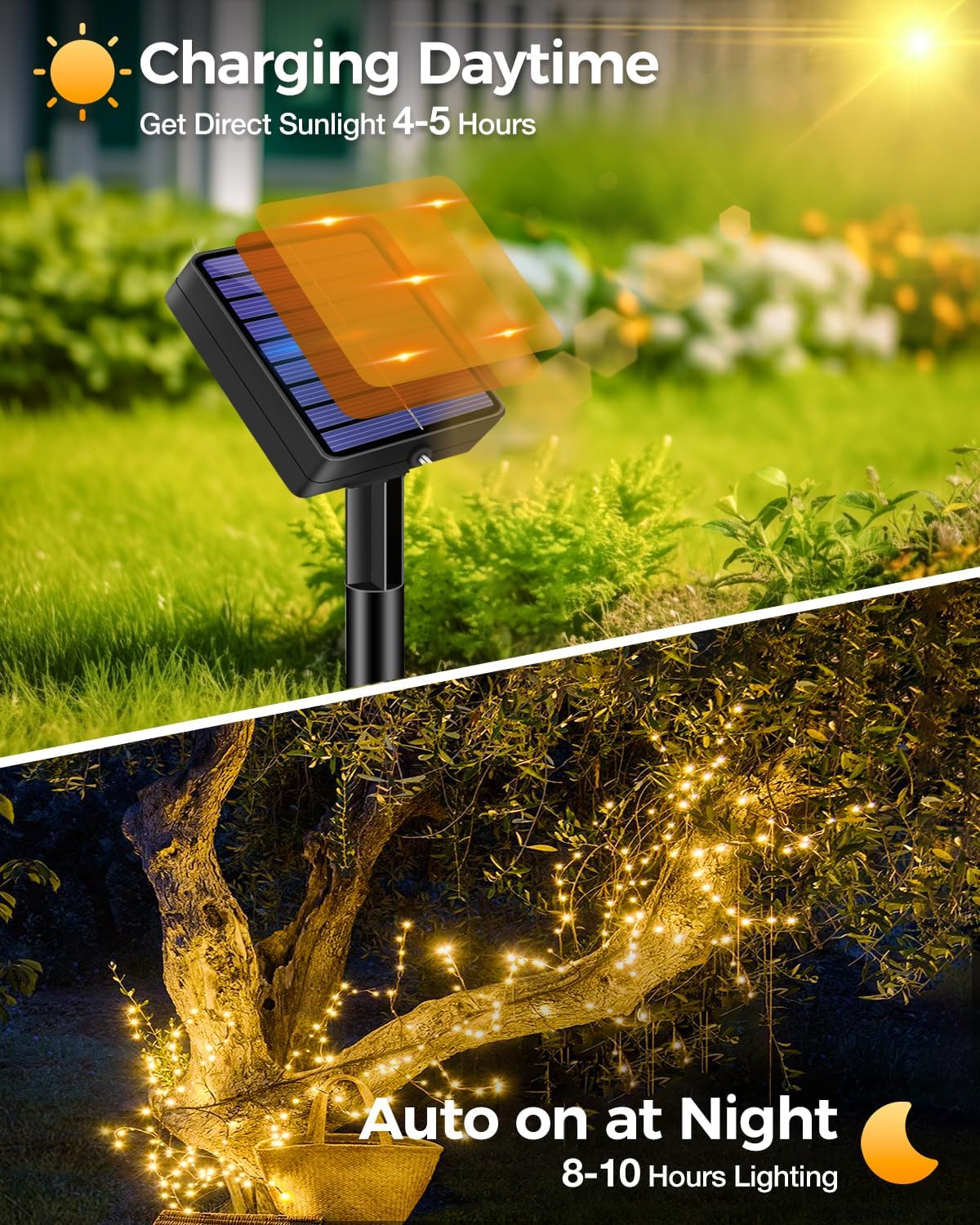 Solar Lichterkette Aussen Warmweiss 4-PACK 50-300 LEDs Lichterkette Solar Außen Wetterfest, 8 Modi Kupferdraht Warmweiß Lichterkette Outdoor Wasserdicht für Garten Terrasse Balkon Weihnachten Deko