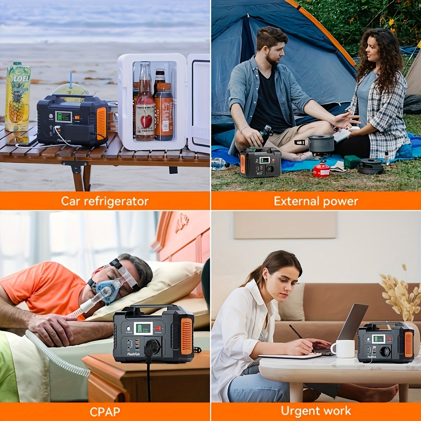 Flashfish Tragbare Powerstation mit Solarpanel, 200W Solarenergie-Powerbank-Set, 40800mAh tragbare Powerstation mit 60W Solarladegerät, Notstrombatterie mit AC-Anschlüssen, USB/DC-Anschlüssen und LCD-Display