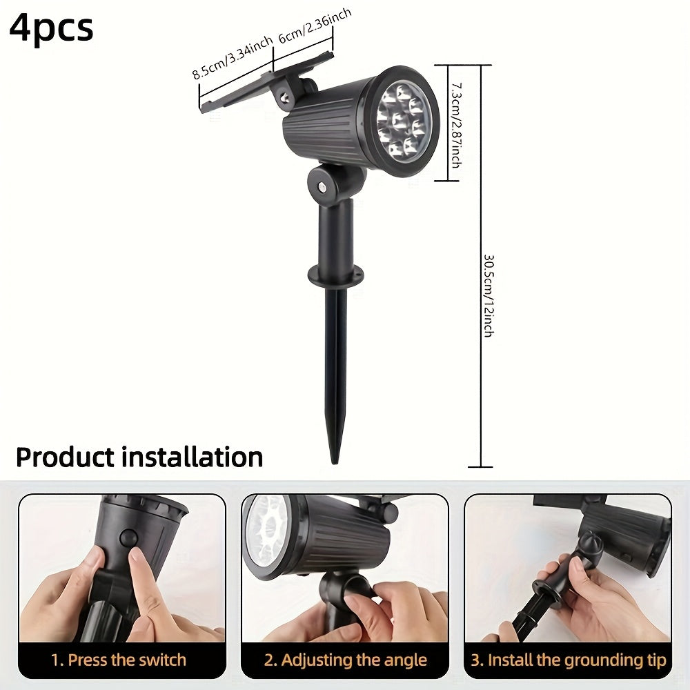 4er-Pack 9 LED Solar-Außenstrahler mit Bewegungsmelder & IP65 Wasserdicht, Einstellbare Helligkeit Farbwechsel  Landschaftsbeleuchtung inkl. Steuerungsfunktion