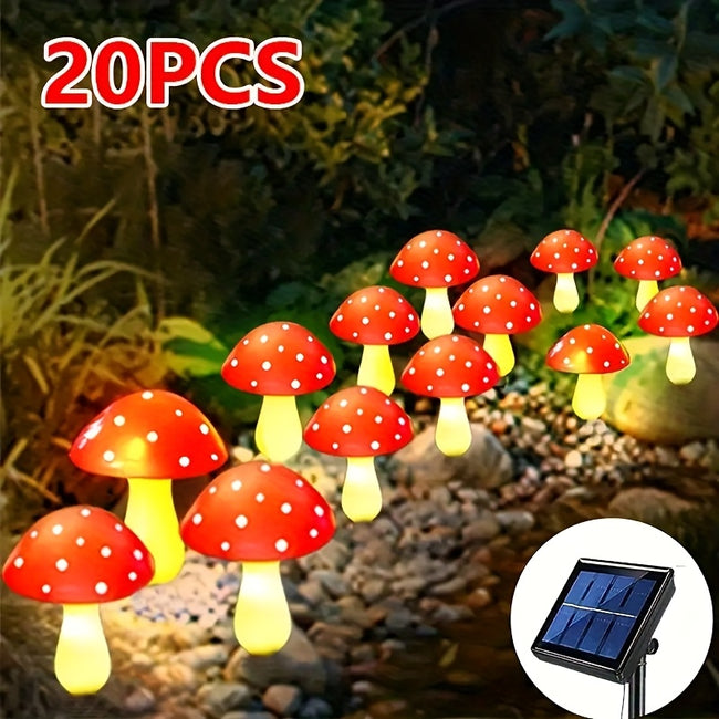 1 Set mit 20 Stück Outdoor-Gartendekoration Solar-Pilzlicht Rot - 20 in 1, Gartenweg-Rasenleuchte mit automatischer Induktion, langlebig, verstärkt die Nachtatmosphäre, Halloween-Dekoration, Weihnachtsdekoration