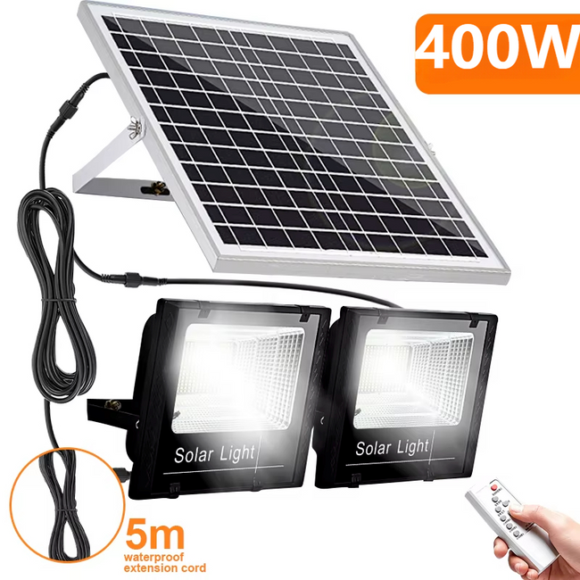 400 W LED-Solarleuchte, hochhelles 2-Kopf-Flutlicht, wasserdichte Gartenwandleuchte für den Außenbereich mit Aluminium-Solarpanel für den Garten