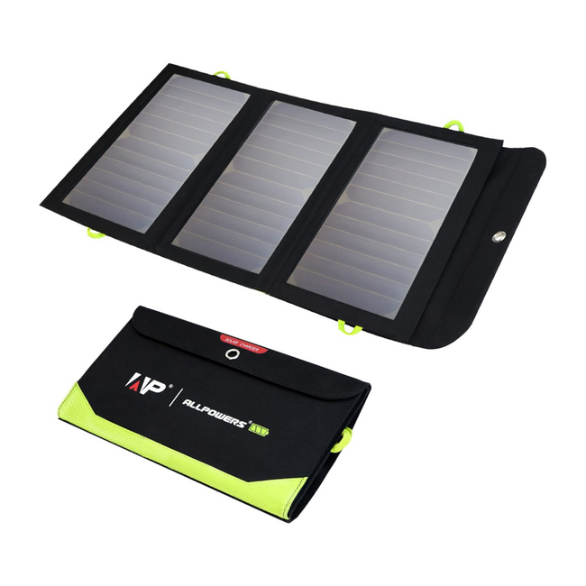 ALLPOWERS 5V 21W Solar Panel, Tragbares Solarladegerät, 3 USB-Ausgangs & 2 USB-Eingangs Wasserdichtes Faltbares Solarpanel, Solar Ladegerät, Solar Powerbank für Smartphone, Tablets, Outdoor, Camping