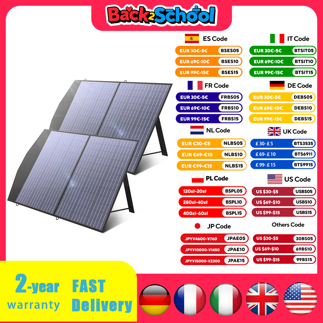 ALLPOWERS faltbares und tragbares Solarpanel 100/200 W Solarbatterieladegerät, Notstromversorgung für den Außenbereich für Kraftwerk usw