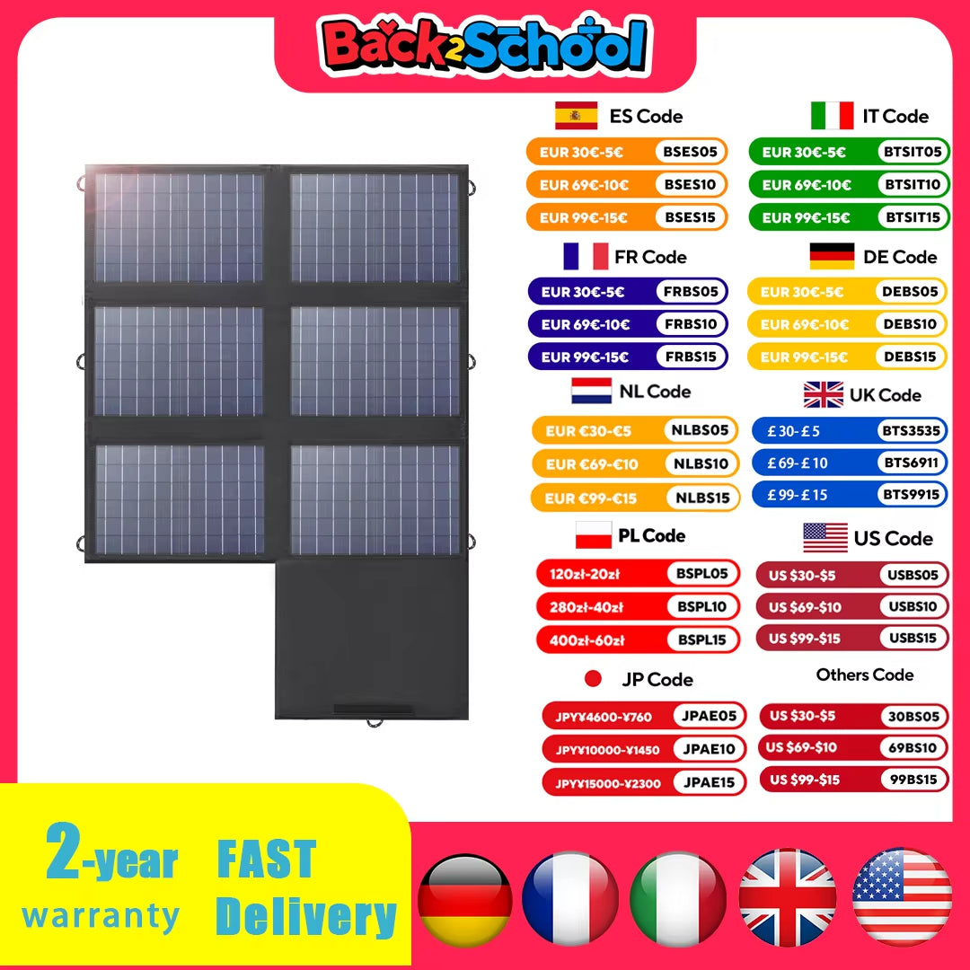 ALLPOWERS SP026 60W Tragbares Solarpanel, Monocrystalline Faltbar Solar Panel Photovoltaik Mobile Solarmodule mit 18V DC, 60W USB-C und USB-A Ausgängen FüR Wohnmobile, Outdoor, Reisen Und Camping