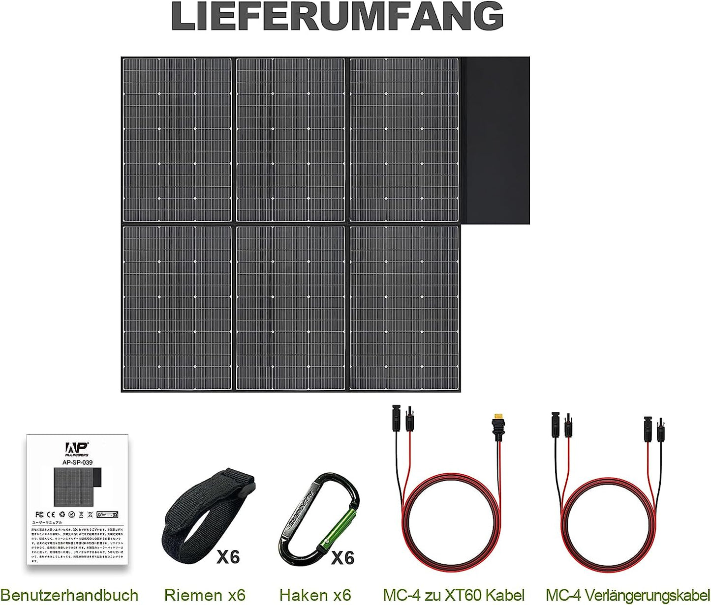 ALLPOWERS SP039 600W Faltbar Solarpanel Wohnmobil Solarpanel Set IP67 Wasserdicht 44V Monokristalline Solarmodule für Tragbare Solargeneratoren RV Batterie Boot Wohnwagen Balkon Garten Camping