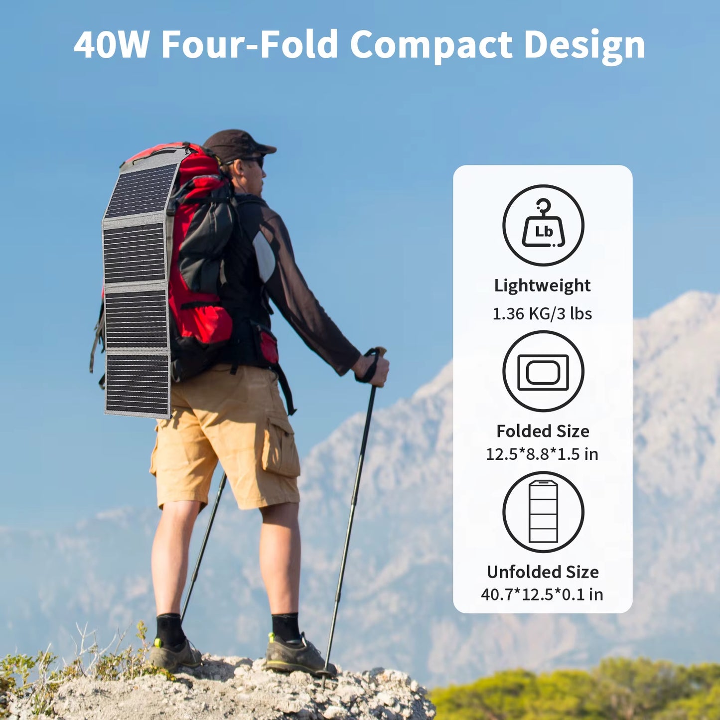 MHPOWOS 40 W tragbares Solarpanel-Ladegerät mit drei Ausgängen (USB-C/USB-A/DC), 23 % hocheffizient für Camping-Telefon-Powerbank