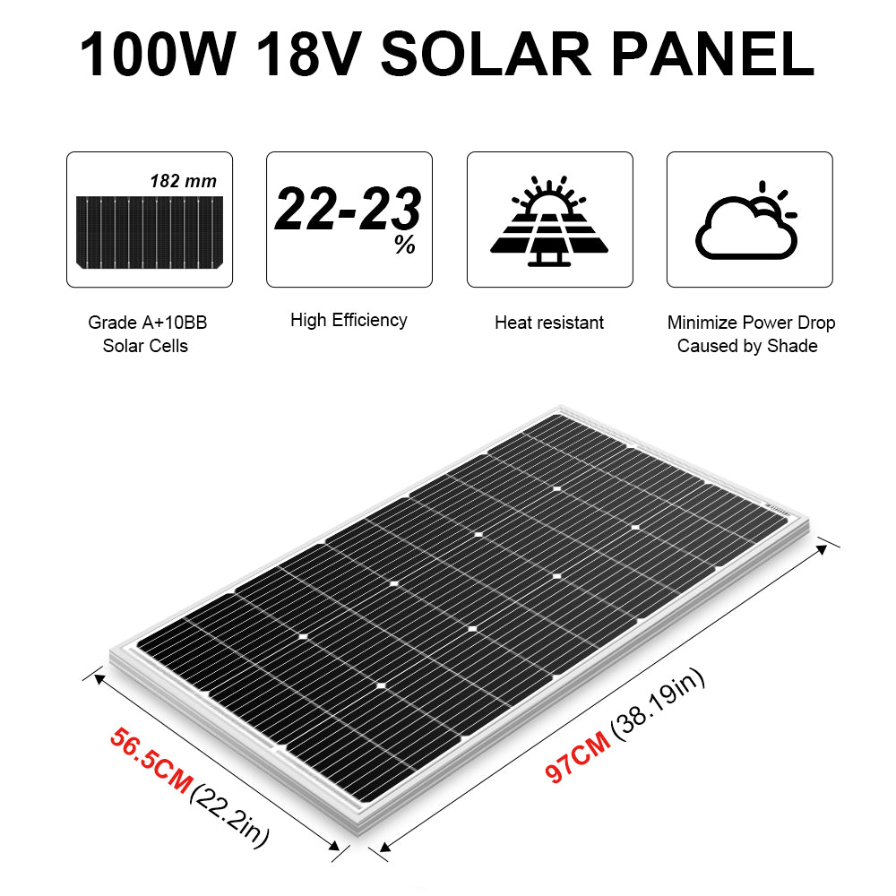 DOKIO 18V 100W-200W-400W starres Solarpanel China Monokristallines Silizium wasserdichtes Solarpanel # DSP-100M/DSP-100MX2 Camping/Zuhause/Wohnmobil