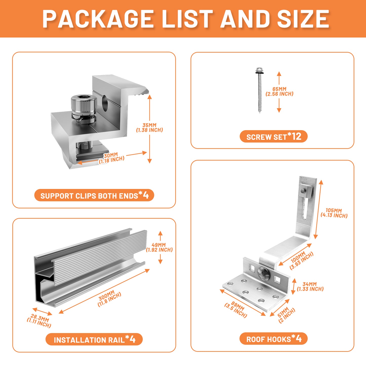 PV Montageset Ziegeldach Glasziegeldach, Befestigung Solarmodul Halterung  Photovoltaik Montageschiene und Dachhaken, Solarpanel Halterung mit Endklemme, für 30~35mm  Solarmodule