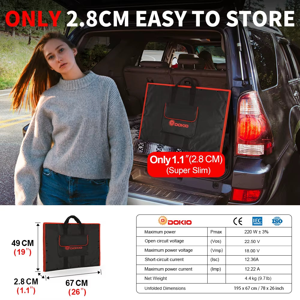 Dokio 18V 100/160/200/300 W tragbares faltbares Solarpanel mit 12V-Controller zum Aufladen der Batterie, geeignet für Camp