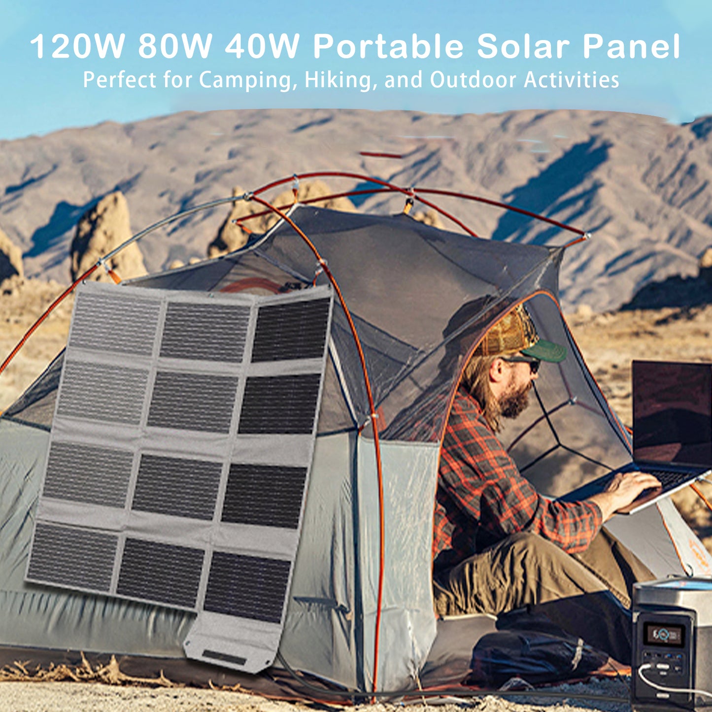 MHPOWOS 120 W 80 W tragbares Solarpanel 23,5 % hocheffizientes faltbares Solarladegerät für Camping, Wohnmobil, Notstromversorgung