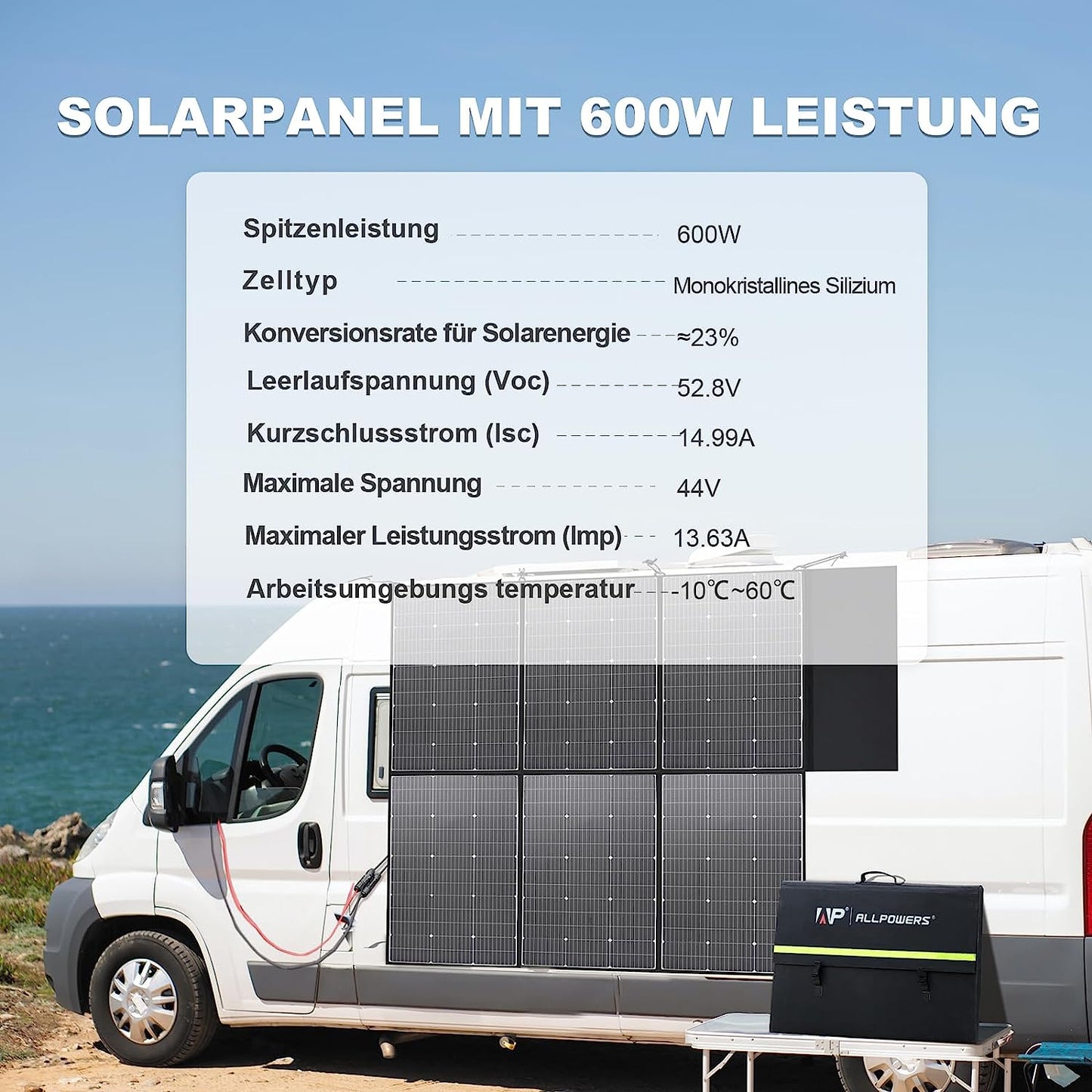 ALLPOWERS SP039 600W Faltbar Solarpanel Wohnmobil Solarpanel Set IP67 Wasserdicht 44V Monokristalline Solarmodule für Tragbare Solargeneratoren RV Batterie Boot Wohnwagen Balkon Garten Camping