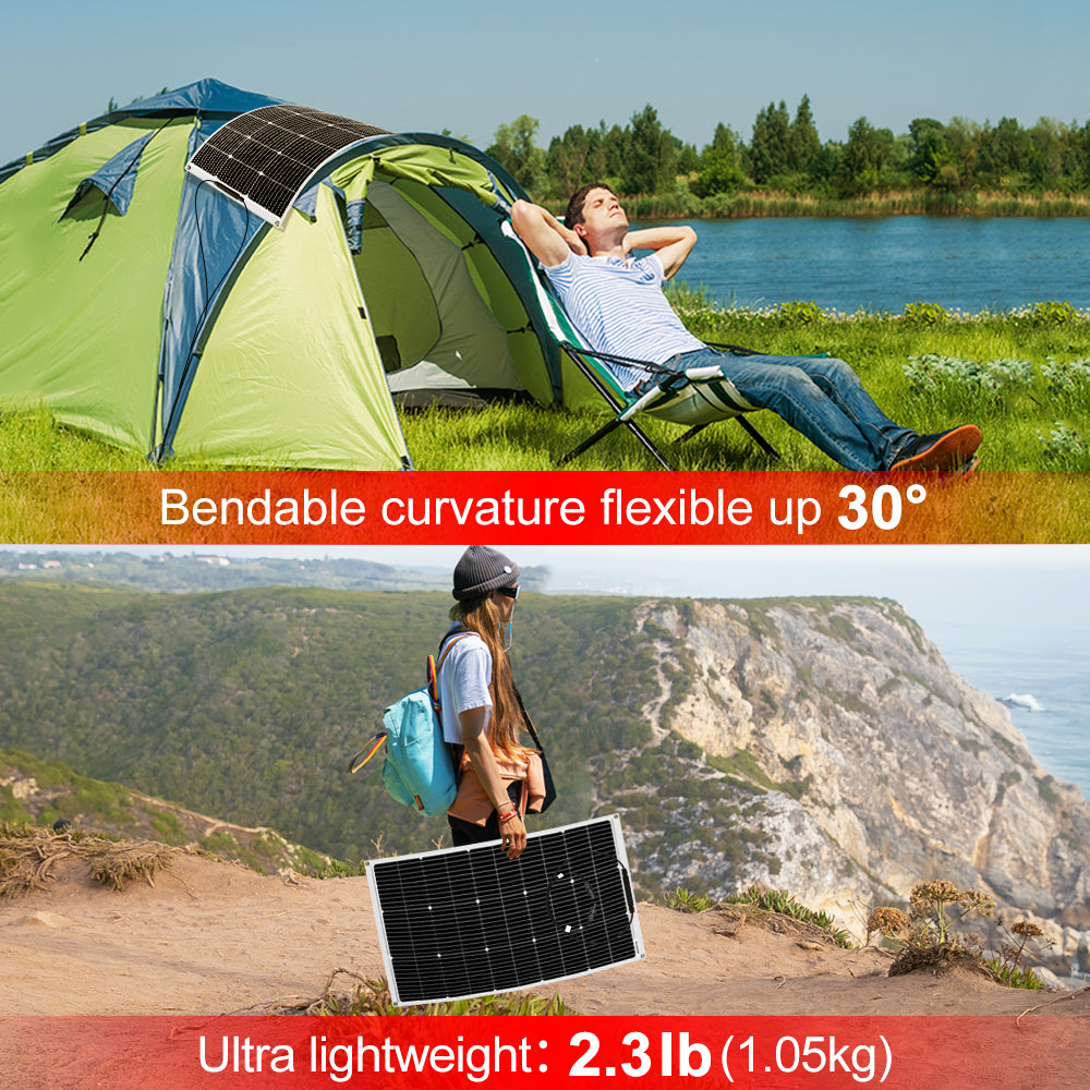DOKIO 18V 100W/200W/400W Flexible Solarmodule Wasserdichtes monokristallines Solarpanel Camping RV Home Charge 12V