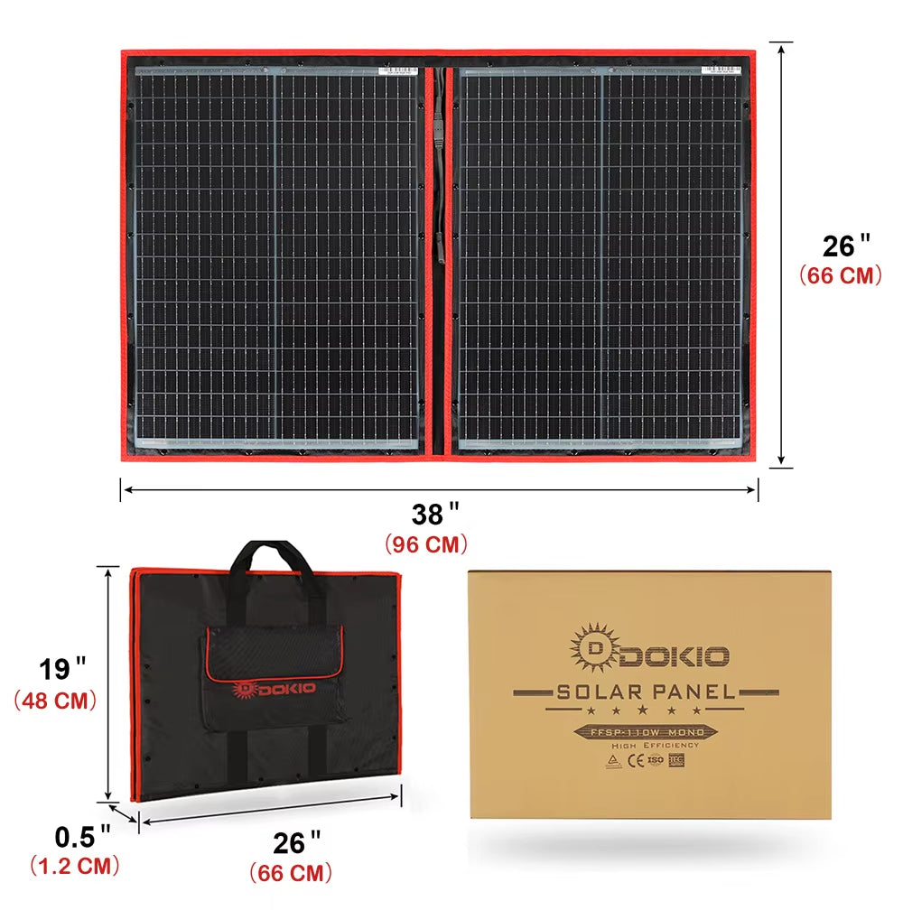 Dokio 18V 100/160/200/300 W tragbares faltbares Solarpanel mit 12V-Controller zum Aufladen der Batterie, geeignet für Camp