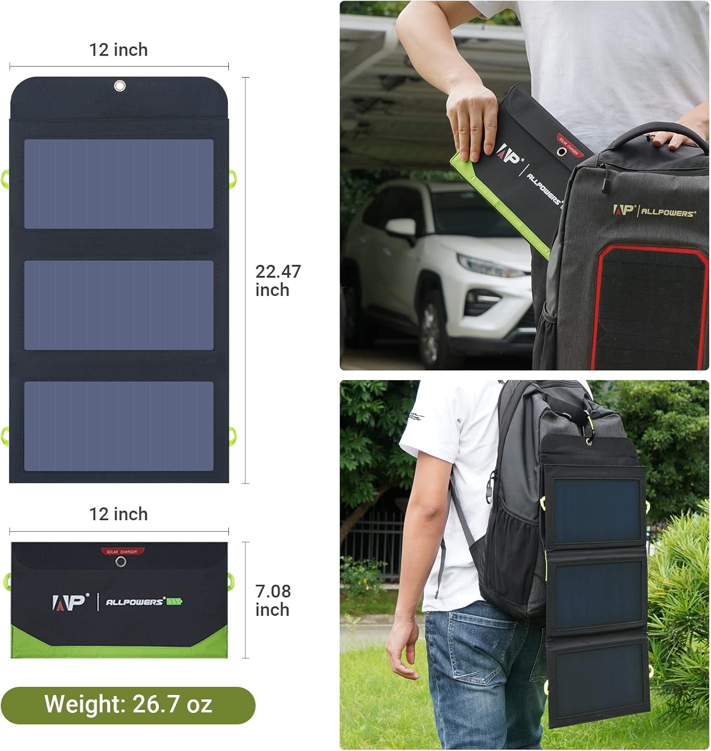 ALLPOWERS 5V 21W Solar Panel, Tragbares Solarladegerät, 3 USB-Ausgangs & 2 USB-Eingangs Wasserdichtes Faltbares Solarpanel, Solar Ladegerät, Solar Powerbank für Smartphone, Tablets, Outdoor, Camping