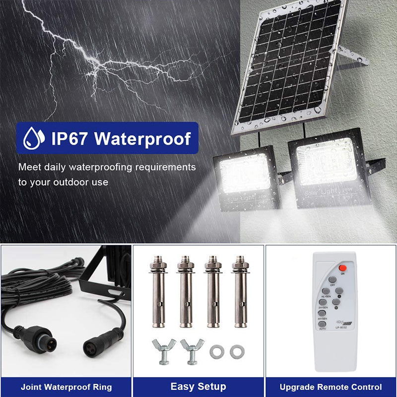 400 W LED-Solarleuchte, hochhelles 2-Kopf-Flutlicht, wasserdichte Gartenwandleuchte für den Außenbereich mit Aluminium-Solarpanel für den Garten
