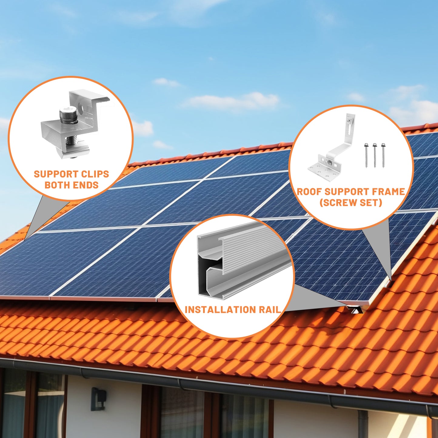 PV Montageset Ziegeldach Glasziegeldach, Befestigung Solarmodul Halterung  Photovoltaik Montageschiene und Dachhaken, Solarpanel Halterung mit Endklemme, für 30~35mm  Solarmodule