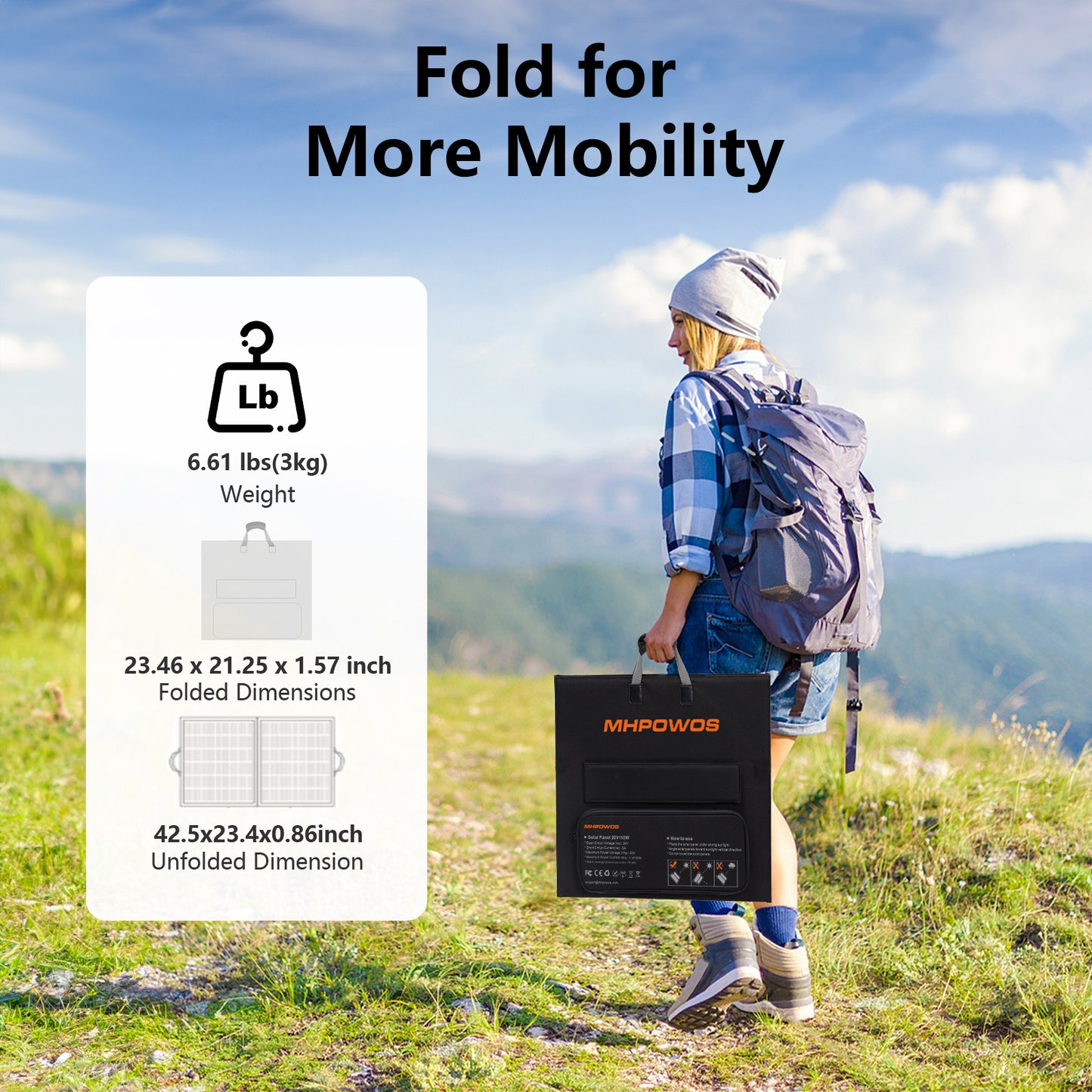 MHPOWOS 110 W tragbares Solarladegerät, 20 V, faltbare Solarmodule mit MC-4-Ausgang, 23,5 % Effizienzmodul für Outdoor-Camping-Wohnmobil