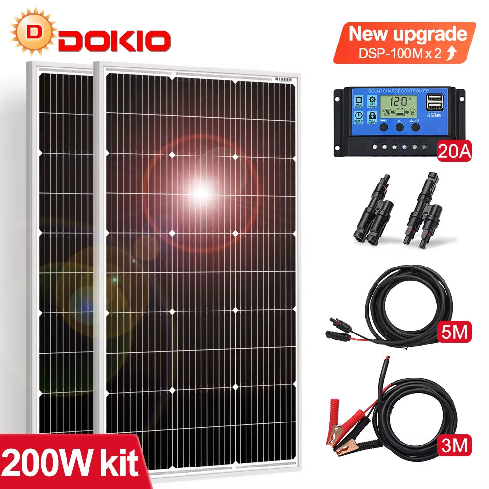 DOKIO 18V 100W-200W-400W starres Solarpanel China Monokristallines Silizium wasserdichtes Solarpanel # DSP-100M/DSP-100MX2 Camping/Zuhause/Wohnmobil
