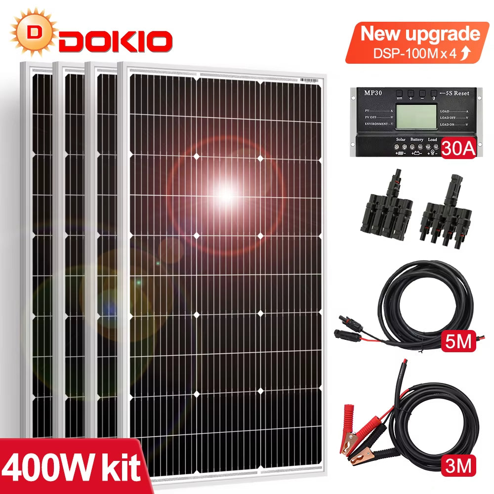 DOKIO 18V 100W-200W-400W starres Solarpanel China Monokristallines Silizium wasserdichtes Solarpanel # DSP-100M/DSP-100MX2 Camping/Zuhause/Wohnmobil
