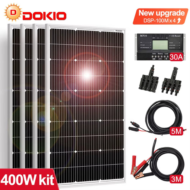DOKIO 18V 100W-200W-400W starres Solarpanel China Monokristallines Silizium wasserdichtes Solarpanel # DSP-100M/DSP-100MX2 Camping/Zuhause/Wohnmobil