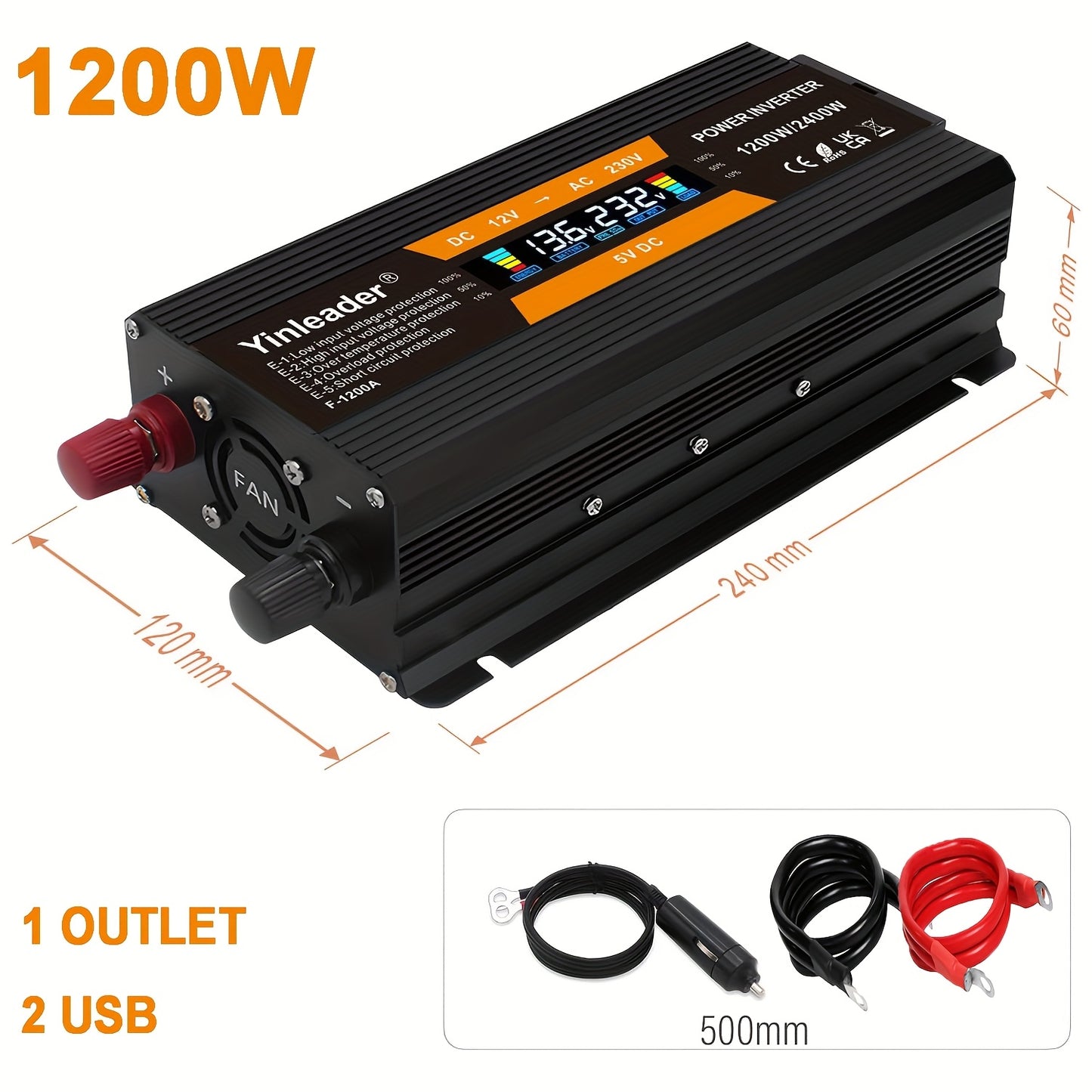 LVYUAN 12V 230V 3000W Spannungswandler Fernbedienung 4X USB und LCD 3 AC Steckdosen für Solarpanel Auto Camper/6000W, ohne Batterie
