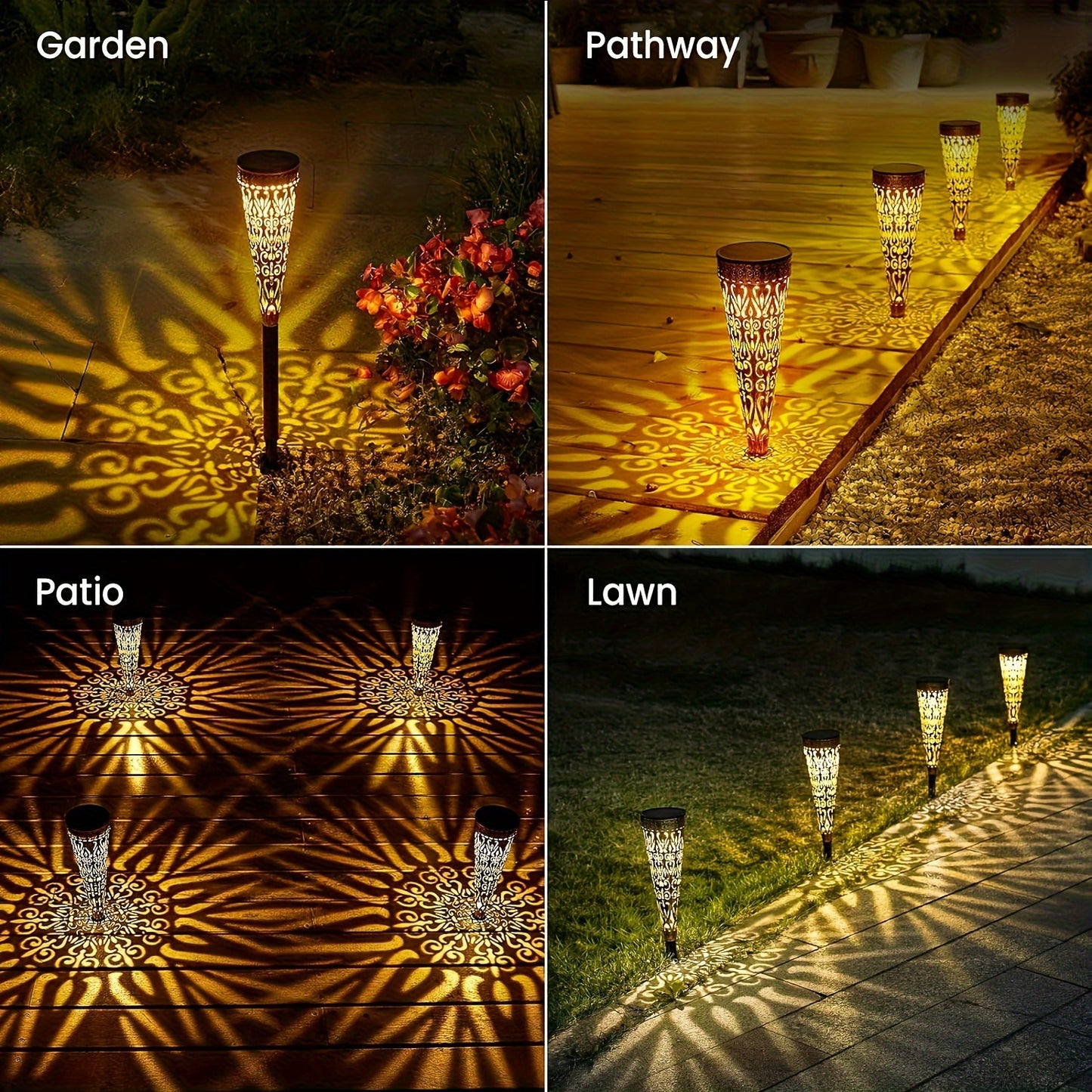 4er-Pack Metall-LED-Solarleuchten, IPX5 Wasserdichte Solarlampen für Garten-Dekoration außenbezüglich zur Beleuchtung von Wegen, Balkon und Terrasse