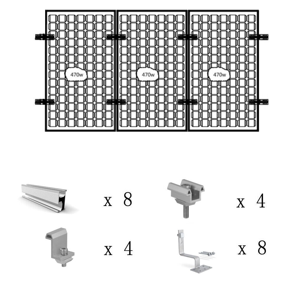 Solar Halterung Ziegeldach Set für1/2/3/4 Module, Upgrade 300MM Aluprofil und Photovoltaik Dachhaken, Solarmodul Halterung Ziegeldach Schwarz Einstellbare Klemmen für Modul Dicke 30mm 35 mm 40mm Mzd01
