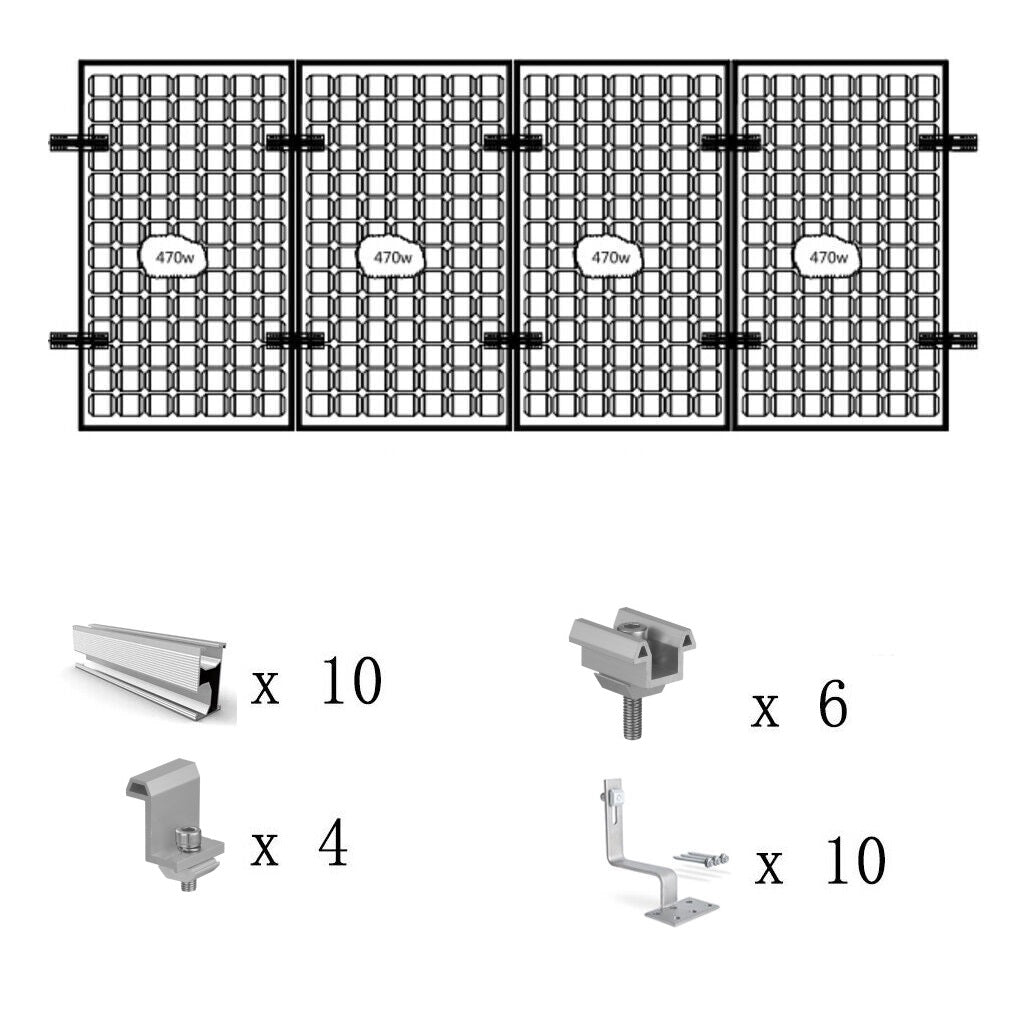 Solar Halterung Ziegeldach Set für1/2/3/4 Module, Upgrade 300MM Aluprofil und Photovoltaik Dachhaken, Solarmodul Halterung Ziegeldach Schwarz Einstellbare Klemmen für Modul Dicke 30mm 35 mm 40mm Mzd01