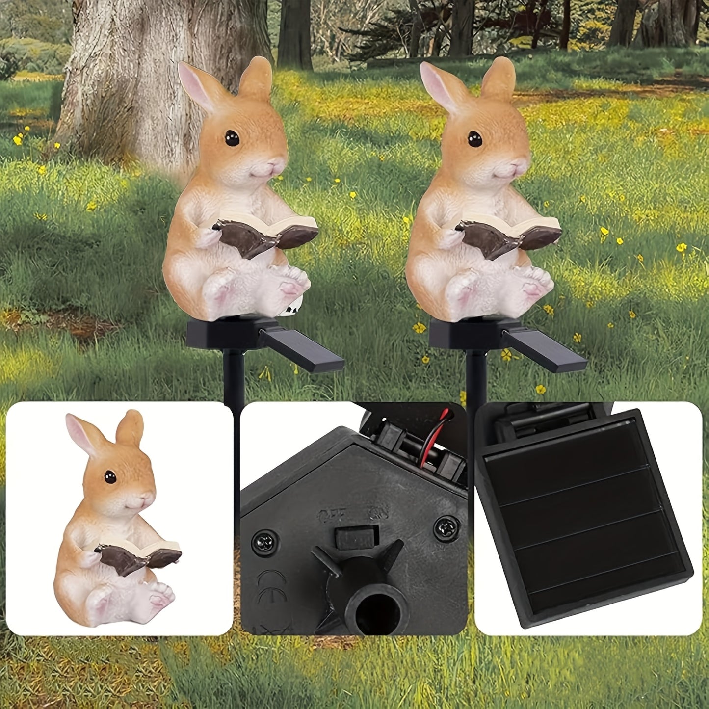 Solarbetriebenes Kaninchen-Leseleuchten, Resin-Kunstled-Außenleuchte für Garten, Halb-Einbau-Wegebeleuchtung mit Schaltersteuerung, abnehmbarer Solarladungsnickelakku, kein Fernbedienung, für Garten- und Festival-Dekoration