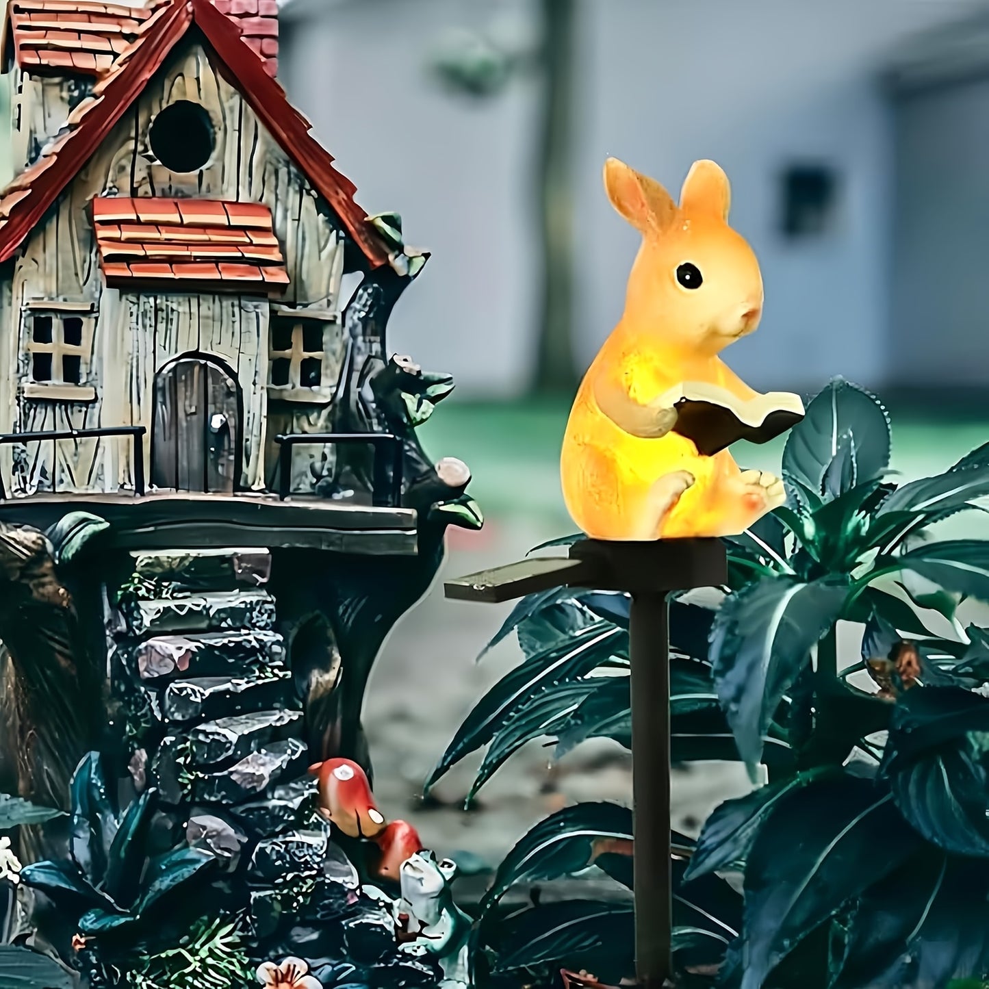 Solarbetriebenes Kaninchen-Leseleuchten, Resin-Kunstled-Außenleuchte für Garten, Halb-Einbau-Wegebeleuchtung mit Schaltersteuerung, abnehmbarer Solarladungsnickelakku, kein Fernbedienung, für Garten- und Festival-Dekoration