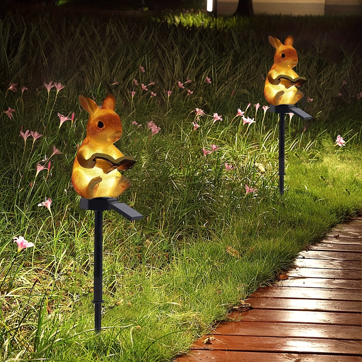 Solarbetriebenes Kaninchen-Leseleuchten, Resin-Kunstled-Außenleuchte für Garten, Halb-Einbau-Wegebeleuchtung mit Schaltersteuerung, abnehmbarer Solarladungsnickelakku, kein Fernbedienung, für Garten- und Festival-Dekoration